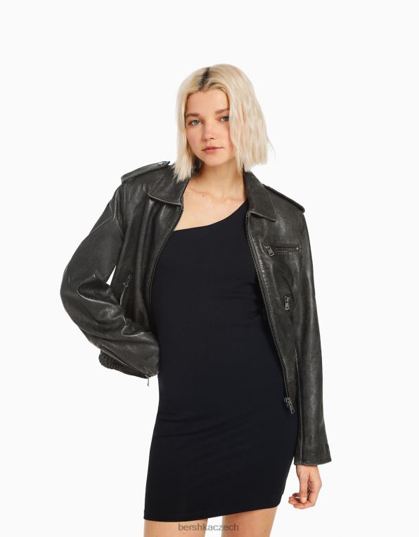 ženy Bershka nouzová kožená bunda typu bomber P88441097 oblečení Šedá