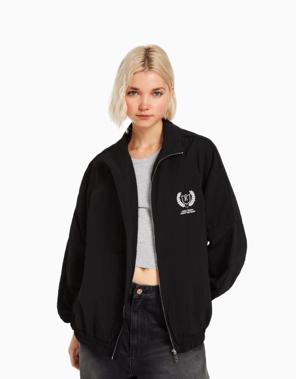 ženy Bershka nylonová větrovka P88441120 oblečení Černá