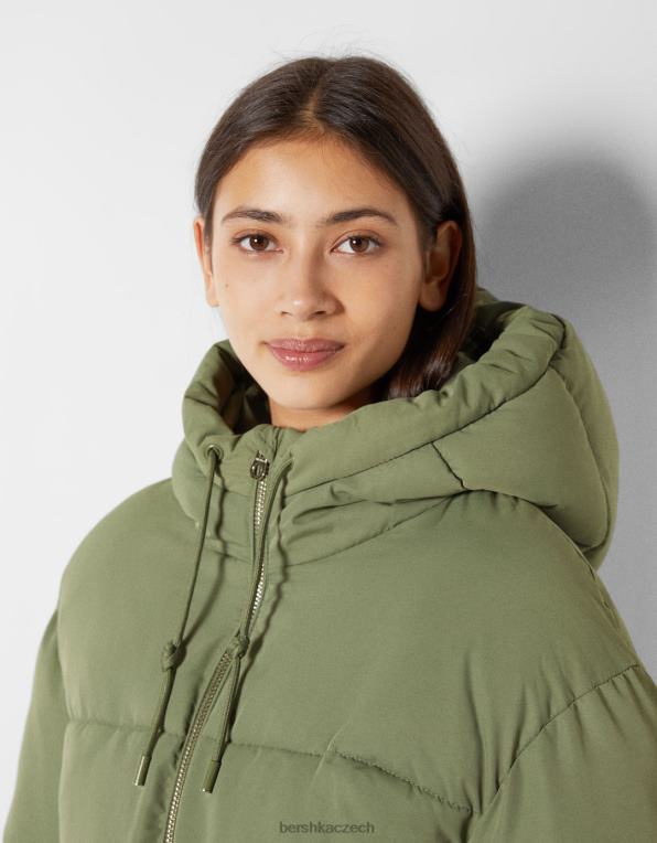 ženy Bershka oversize bunda s kapucí P88441130 oblečení khaki