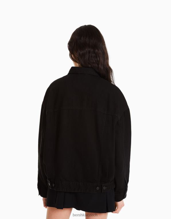 ženy Bershka oversized džínová bunda P88441112 oblečení Černá