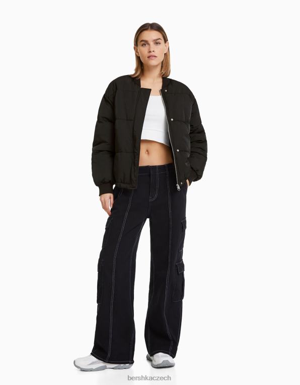ženy Bershka prošívaná bomber bunda P88441139 oblečení Černá