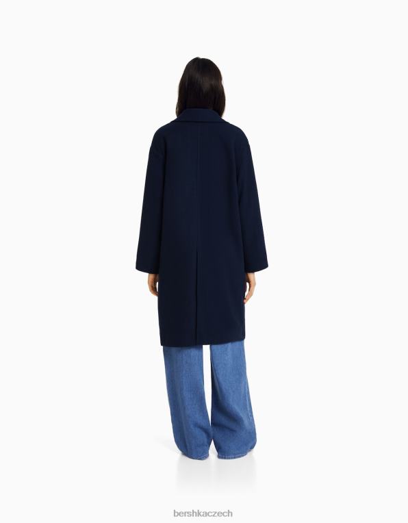ženy Bershka tlustý látkový kabát s padacími rameny P88441143 oblečení námořnictvo