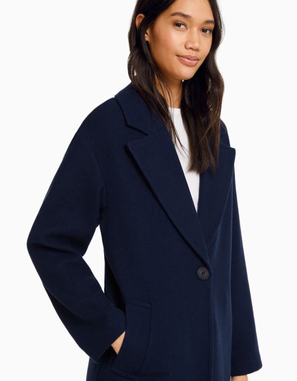 ženy Bershka tlustý látkový kabát s padacími rameny P88441143 oblečení námořnictvo