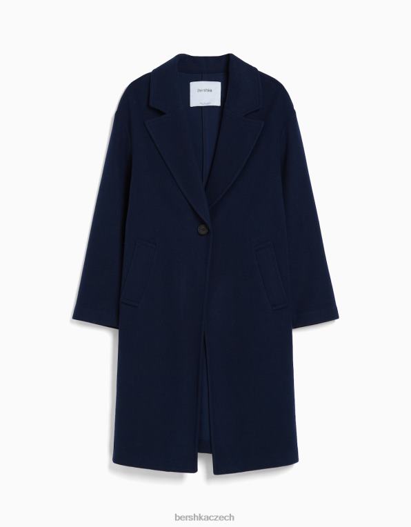 ženy Bershka tlustý látkový kabát s padacími rameny P88441143 oblečení námořnictvo