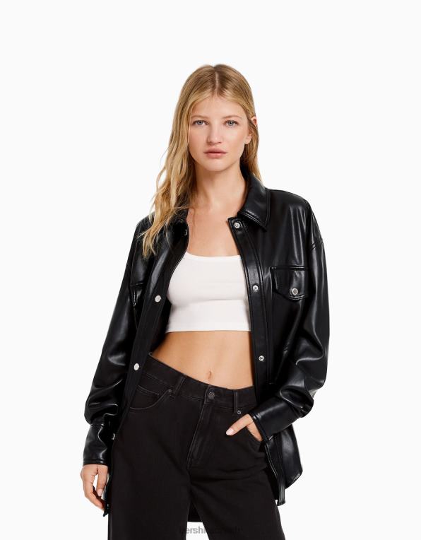 ženy Bershka triko z umělé kůže P88441107 oblečení Černá