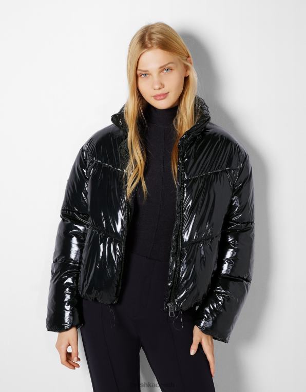 ženy Bershka vinylová bunda P88441180 oblečení Černá