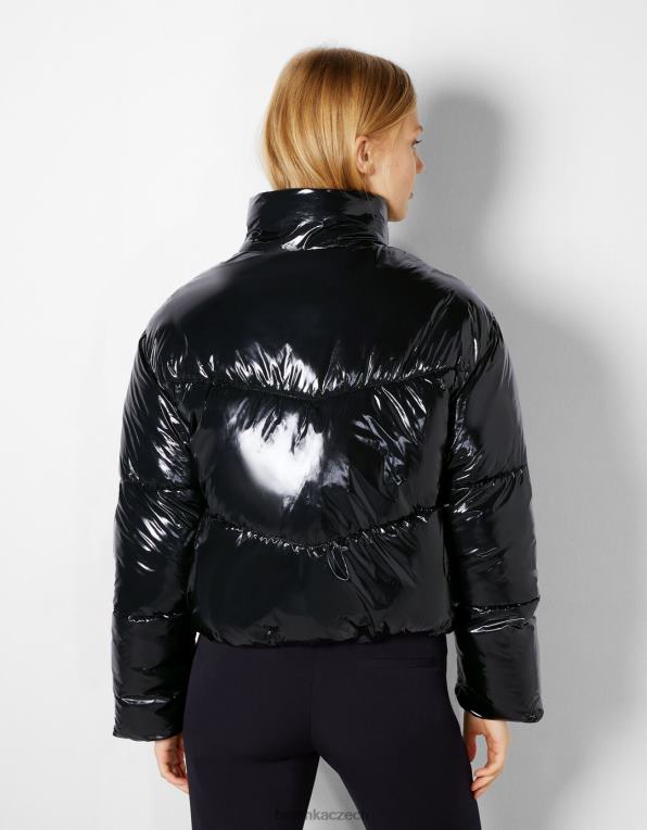 ženy Bershka vinylová bunda P88441180 oblečení Černá