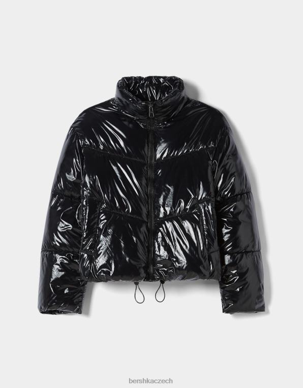 ženy Bershka vinylová bunda P88441180 oblečení Černá