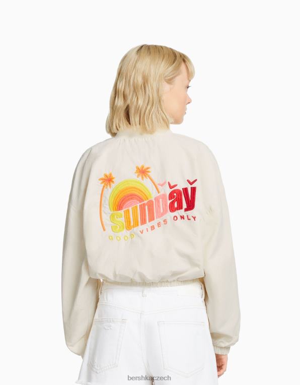 ženy Bershka vyšívaná nylonová bunda P88441158 oblečení krém