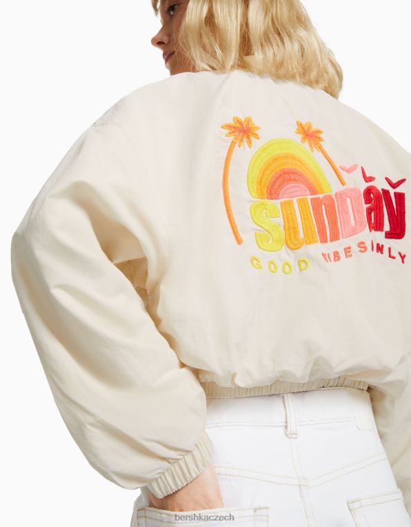 ženy Bershka vyšívaná nylonová bunda P88441158 oblečení krém