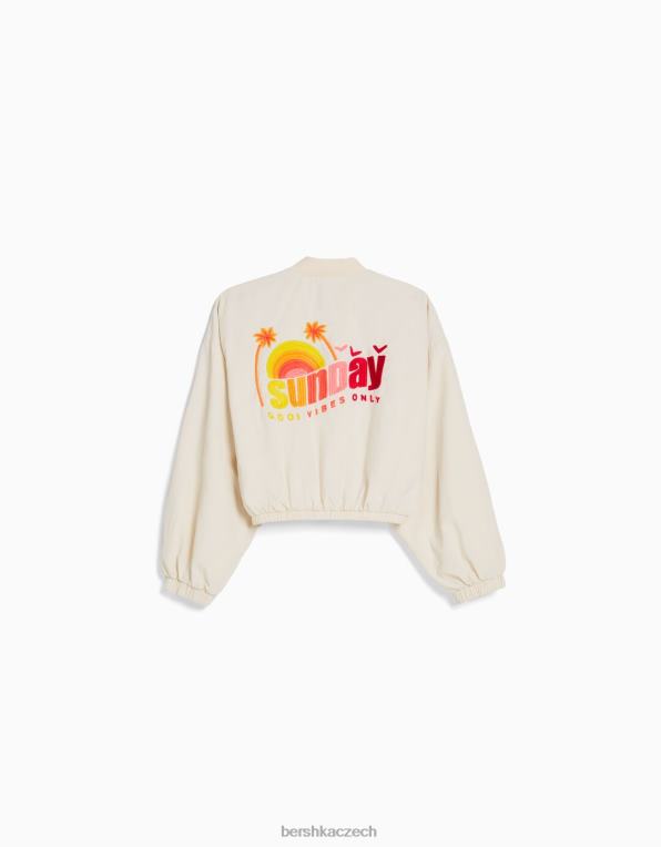 ženy Bershka vyšívaná nylonová bunda P88441158 oblečení krém