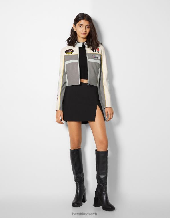 ženy Bershka závodní bunda z umělé kůže P88441100 oblečení Šedá