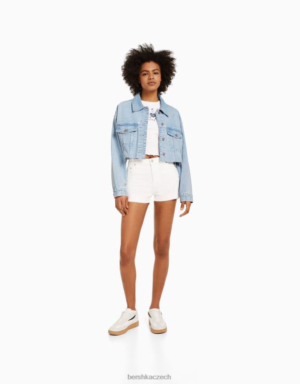 ženy Bershka zkrácená džínová bunda P88441103 oblečení světle modrá