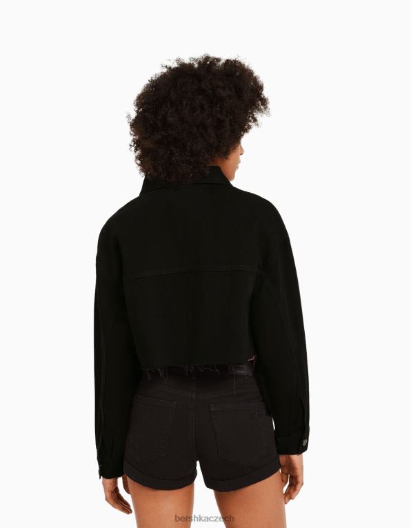 ženy Bershka zkrácená džínová bunda P88441104 oblečení Černá