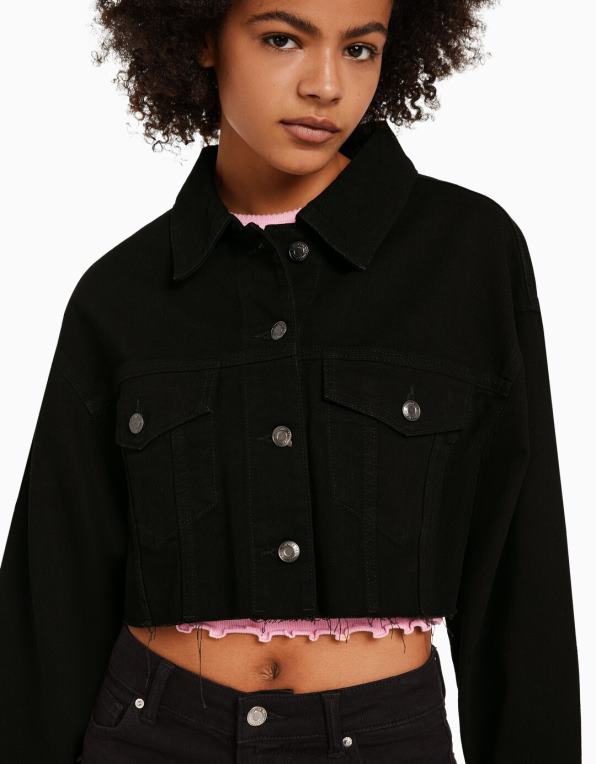 ženy Bershka zkrácená džínová bunda P88441104 oblečení Černá
