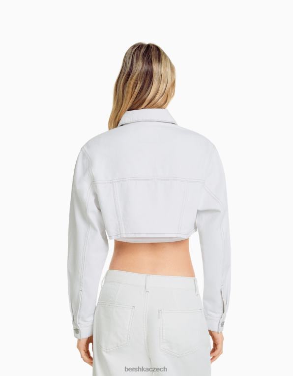 ženy Bershka zkrácená džínová bunda P88441115 oblečení bílý
