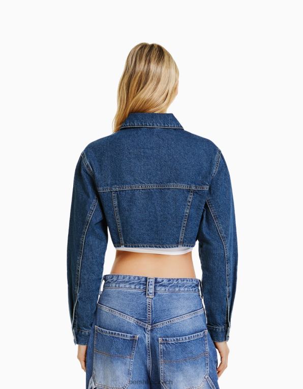 ženy Bershka zkrácená džínová bunda P88441116 oblečení modrý