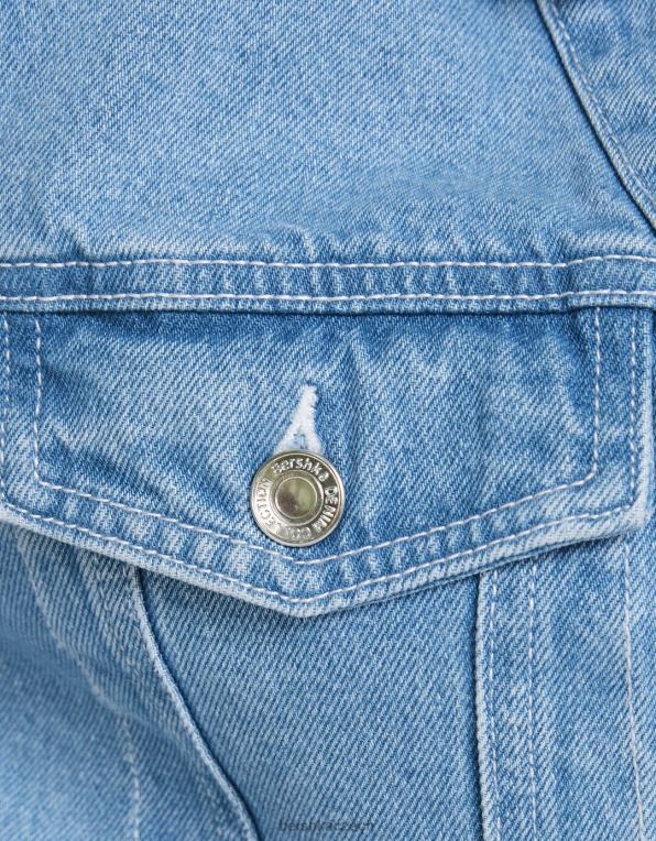 ženy Bershka zkrácená džínová bunda s vycpanými rameny P88441101 oblečení světle modrá