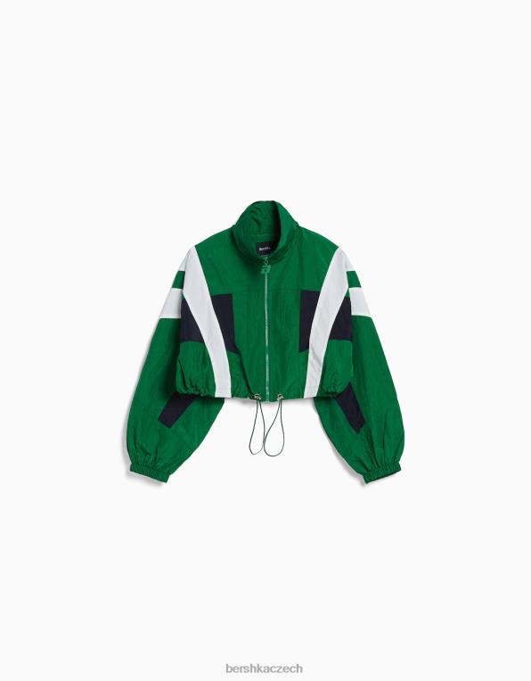 ženy Bershka zkrácený nylonový barevný blok P88441109 oblečení zelená
