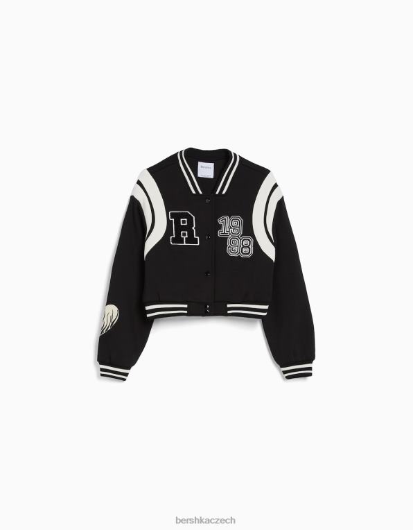 ženy Bershka zkrácená univerzitní bunda P88441160 oblečení Černá