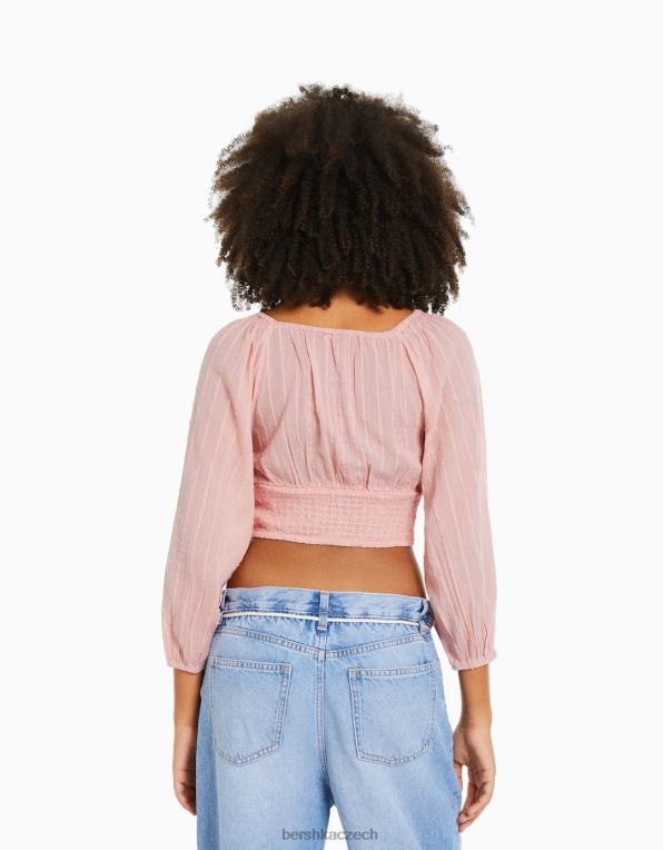 ženy Bershka objemná halenka s dlouhým rukávem a výstřihem do V P8844950 oblečení Šedá