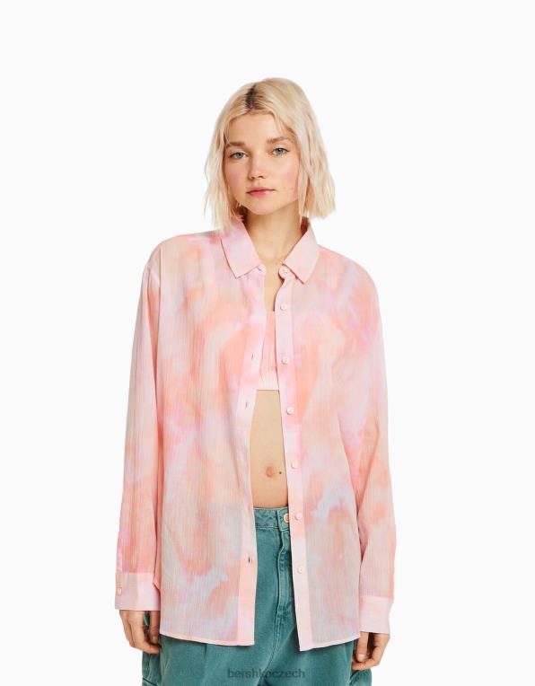 ženy Bershka oversize krepová košile s dlouhým rukávem P88442025 oblečení vícebarevný