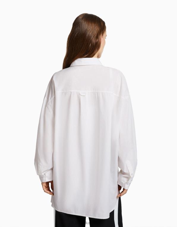 ženy Bershka oversize popelínová košile s dlouhým rukávem P8844927 oblečení bílý