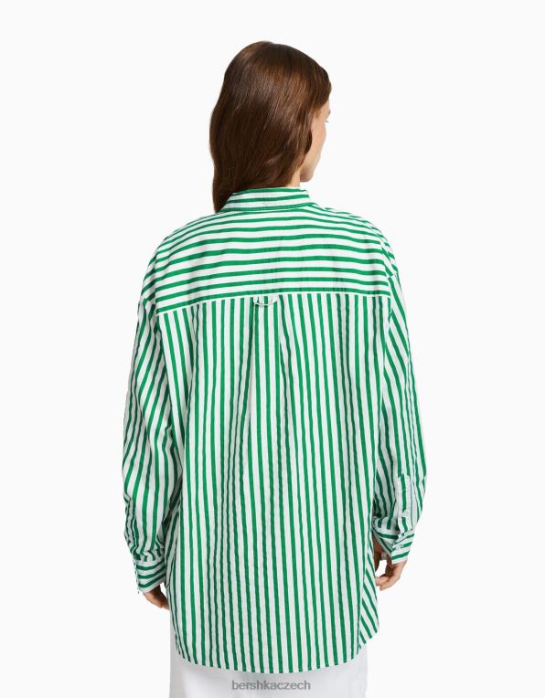ženy Bershka oversize popelínová košile s dlouhým rukávem P8844928 oblečení zelená