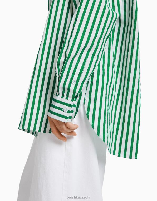 ženy Bershka oversize popelínová košile s dlouhým rukávem P8844928 oblečení zelená
