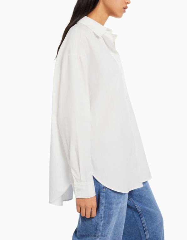ženy Bershka oversize popelínová košile s dlouhým rukávem P8844943 oblečení bílý
