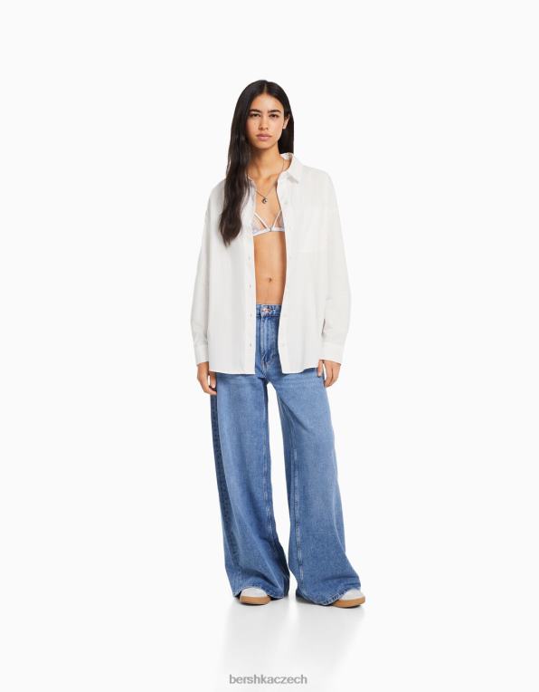 ženy Bershka oversize popelínová košile s dlouhým rukávem P8844943 oblečení bílý