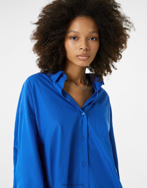 ženy Bershka oversize popelínová košile s dlouhým rukávem P8844945 oblečení modrý