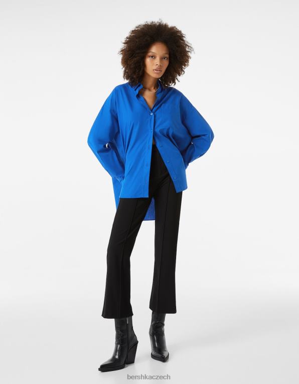 ženy Bershka oversize popelínová košile s dlouhým rukávem P8844945 oblečení modrý