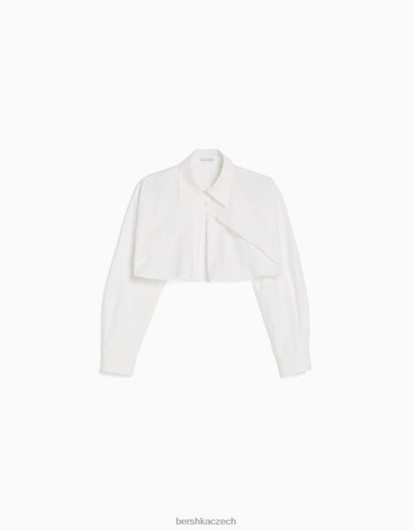 ženy Bershka překřížená košile s dlouhým rukávem P8844901 oblečení bílý