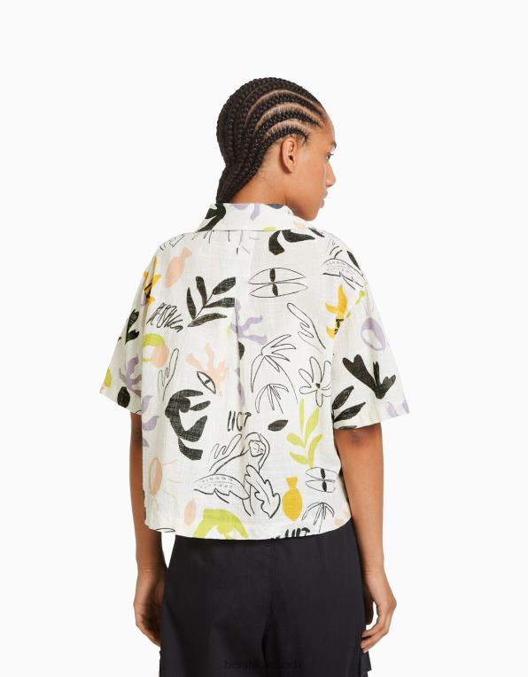 ženy Bershka rustikální košile s krátkým rukávem P8844906 oblečení bílý černý