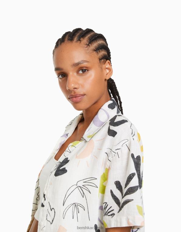 ženy Bershka rustikální košile s krátkým rukávem P8844906 oblečení bílý černý