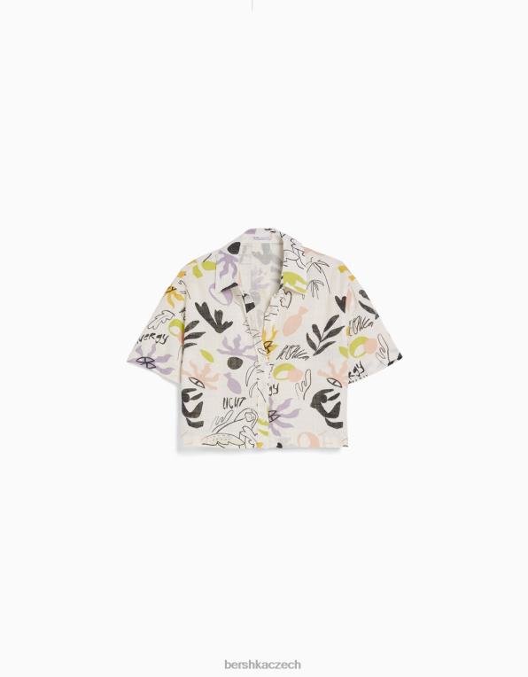 ženy Bershka rustikální košile s krátkým rukávem P8844906 oblečení bílý černý