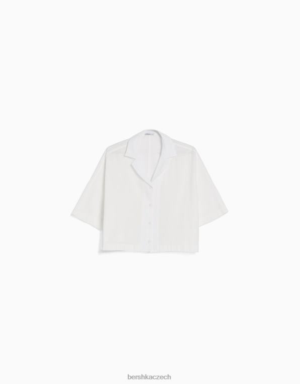 ženy Bershka rustikální košile ve stylu kimono s krátkým rukávem P8844915 oblečení bílý