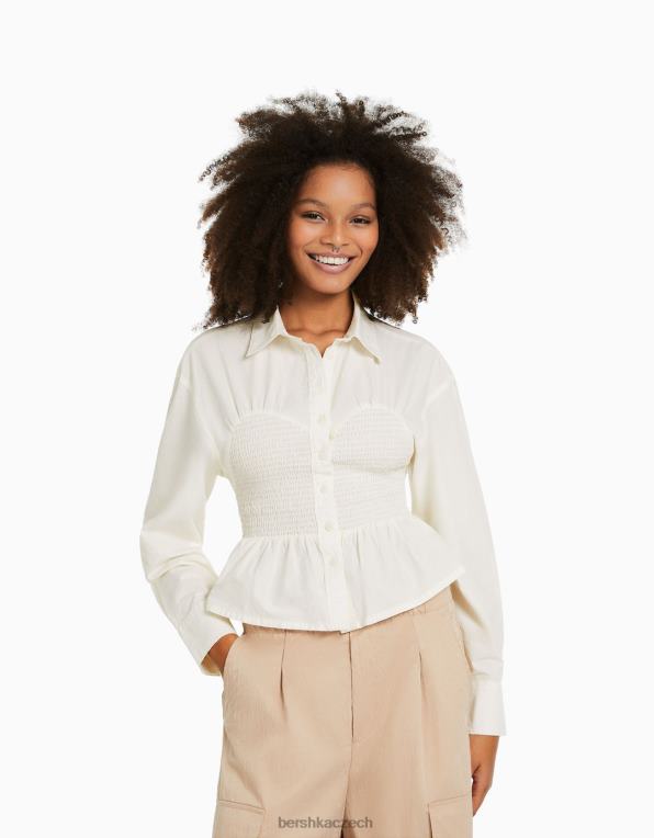 ženy Bershka triko s dlouhým rukávem s detaily P8844942 oblečení krém