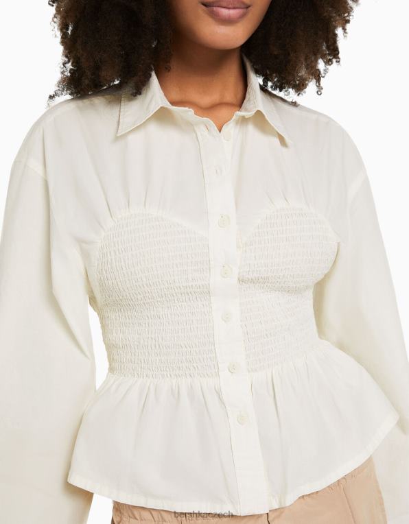 ženy Bershka triko s dlouhým rukávem s detaily P8844942 oblečení krém