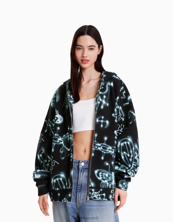 ženy Alehsy x Bershka mikina s potiskem na zip P88441214 oblečení Černá