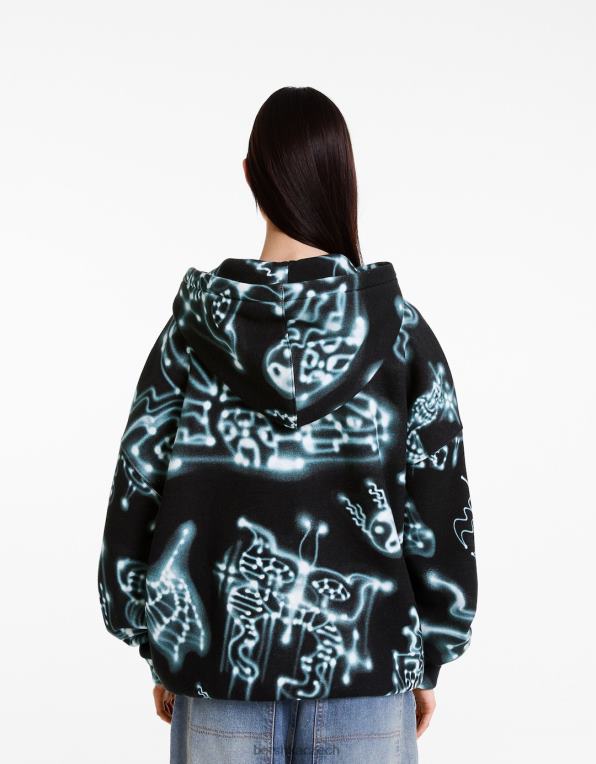 ženy Alehsy x Bershka mikina s potiskem na zip P88441214 oblečení Černá