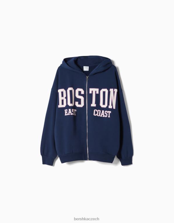 ženy Bershka mikina s kapucí s univerzitním potiskem se zipem P88441270 oblečení námořnictvo