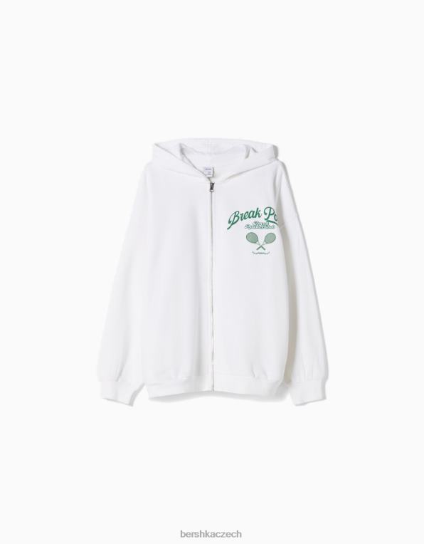 ženy Bershka mikina s kapucí s univerzitním potiskem se zipem P88441271 oblečení krém