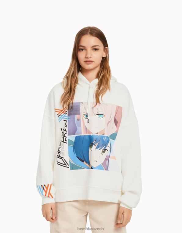 ženy Bershka miláček v mikině s potiskem franxx P88441269 oblečení špinavě bílé