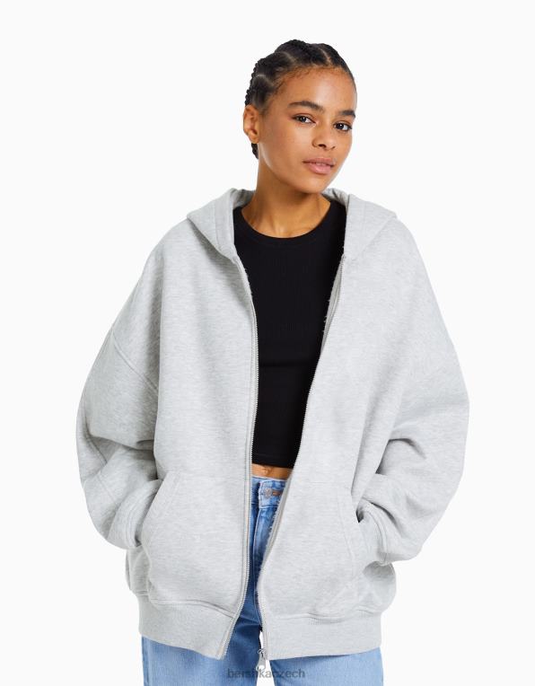 ženy Bershka oversize mikina na zip P88441227 oblečení Šedá