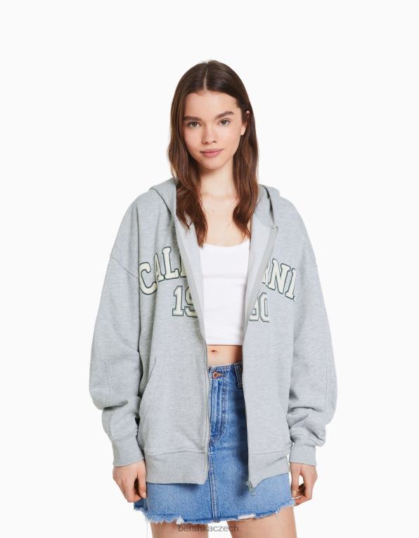 ženy Bershka oversize mikina na zip s potiskem P88441241 oblečení Šedá