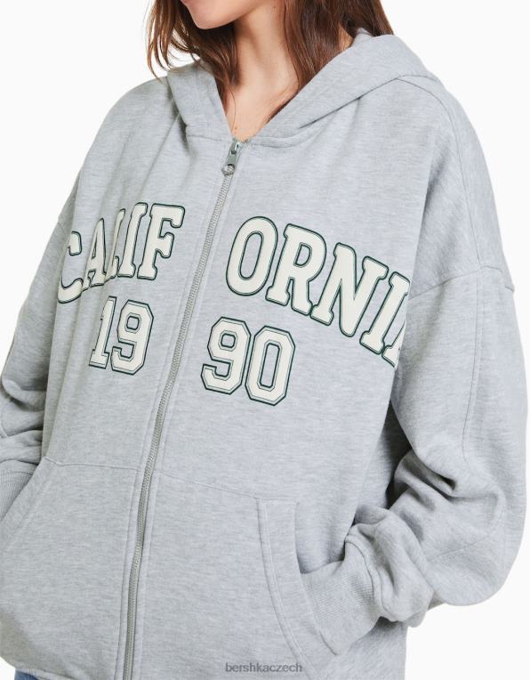 ženy Bershka oversize mikina na zip s potiskem P88441241 oblečení Šedá