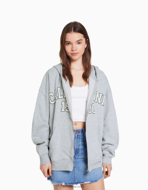 ženy Bershka oversize mikina na zip s potiskem P88441242 oblečení Šedá