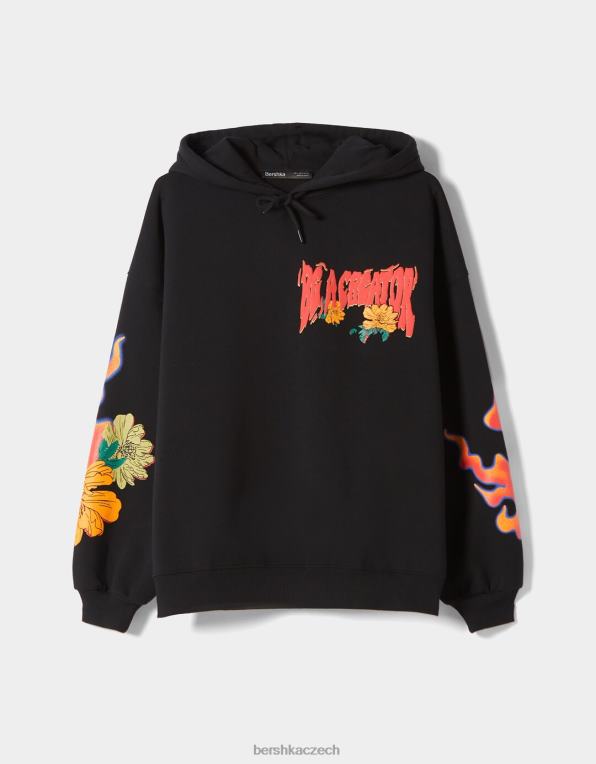 ženy Bershka potištěná mikina s kapucí P88441243 oblečení Černá